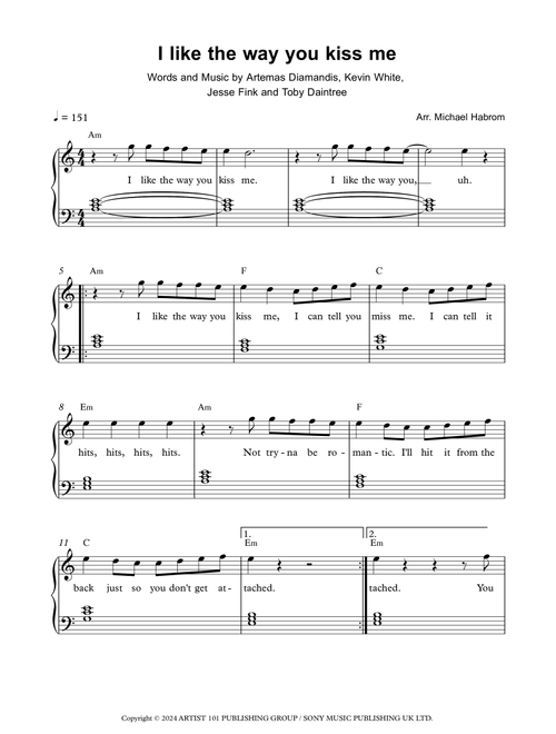 I Like The Way You Kiss Me (Arr. Michael Habrom) - Artemas (Easy Piano)