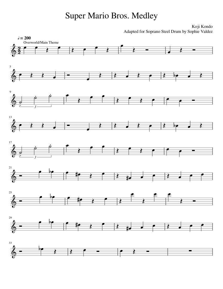 Super Mario Bros Medley Soprano Steel Drum Sheet music for Steel drums Solo Musescore