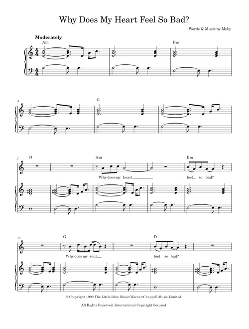 Why does my heart feel so bad - Moby (Piano-Vocal-Guitar (Piano Accompaniment))