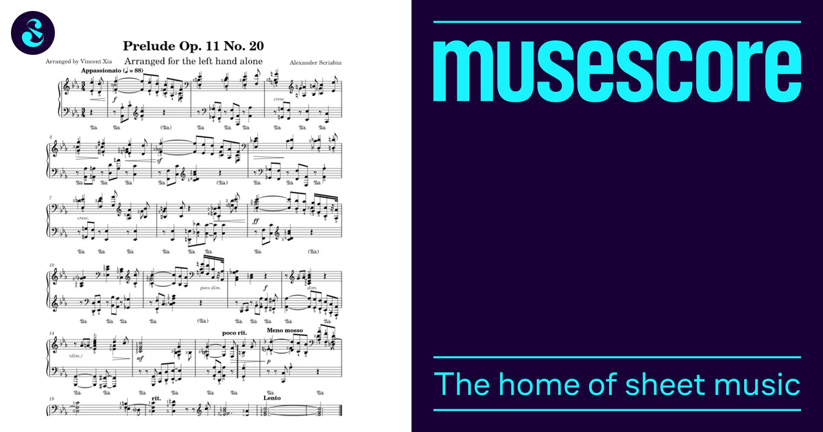 Scriabin-Xia - Prelude Op. 11 No. 20, arranged for the left hand