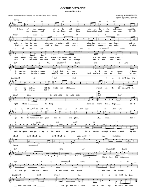 Go The Distance (from Hercules) - Michael Bolton (Lead Sheet - Fake Book)