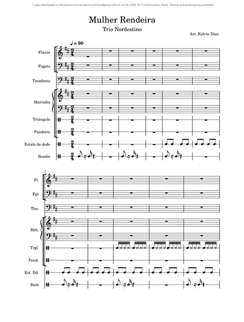 Mulher Rendeira (Traditional Brazilian Folk Song) – for Winds, Marimba & Percussion (Arr. Kelvin D. S. Borges) - Folclore brasileiro, Zé do Norte (Large Ensemble)