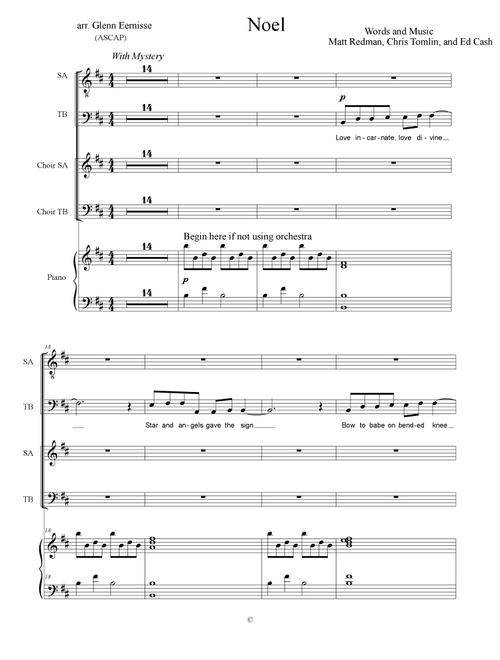 Noel (Arr. Glenn Eernisse) - Ed Cash, Matt Redman, Chris Tomlin (Choral, SATB)