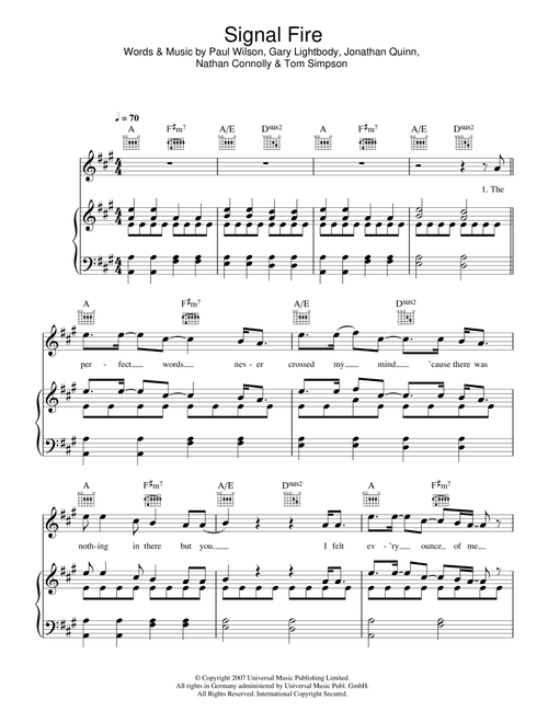 Signal Fire - Snow Patrol (Piano-Vocal-Guitar (Piano Accompaniment))