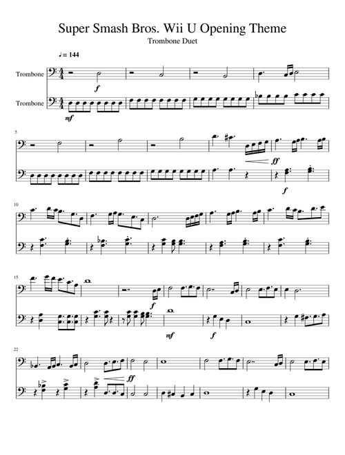Super Smash Bros. Wii U Opening Theme - Trombone Duet