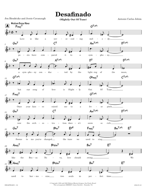 Desafinado [lead sheet] – Antonio Carlos Jobim, Newton Mendonca