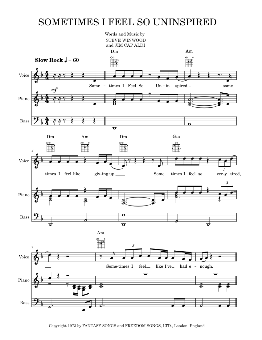 Sometimes I Feel So Uninspired - Traffic (Steve Winwood) Sheet