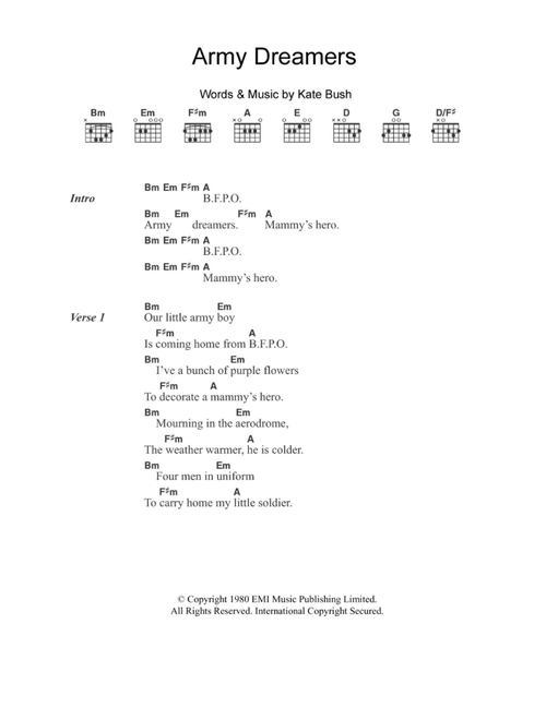 Army Dreamers - Kate Bush (Guitar Chords-Lyrics)
