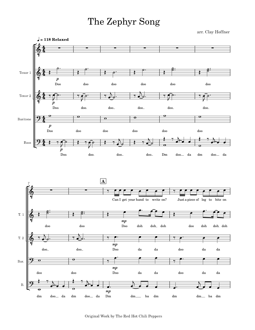 【１着でも送料無料】 The zephyr song – Red Hot Chili Peppers (TTBB A cappella アート・デザイン・音楽