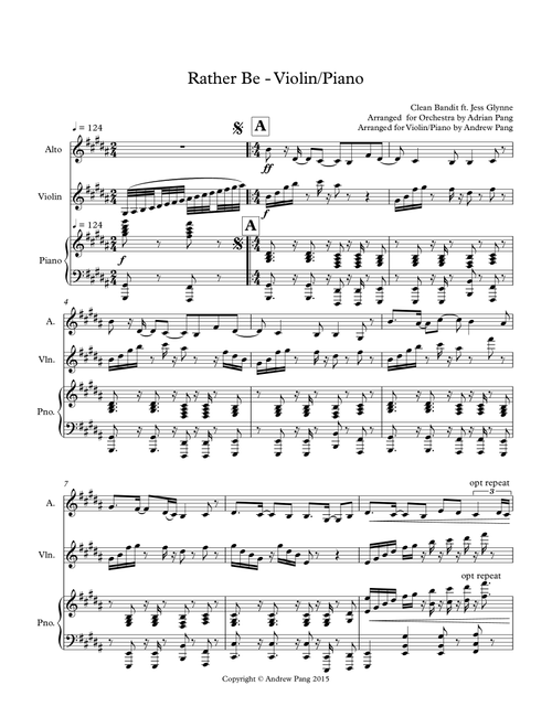 Rather Be (Arr. Pangtience) - Clean Bandit Feat. Jess Glynne (Small Ensemble)