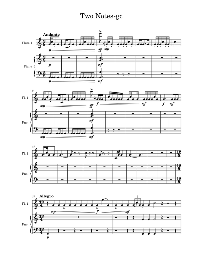 Two Notes Sheet music for Piano, Flute (Solo) | Musescore.com