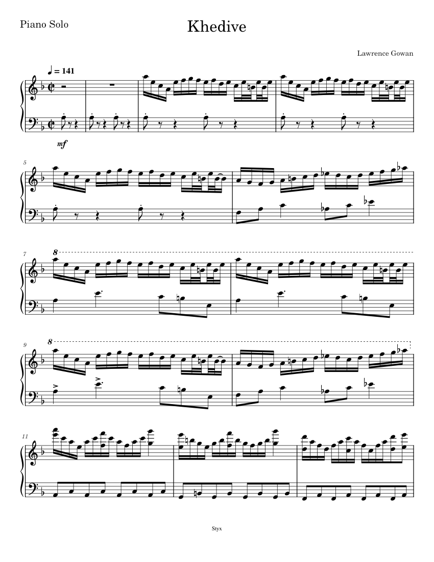 Khedive - Styx/Lawrence Gowan Sheet music for Piano (Solo) | Musescore.com
