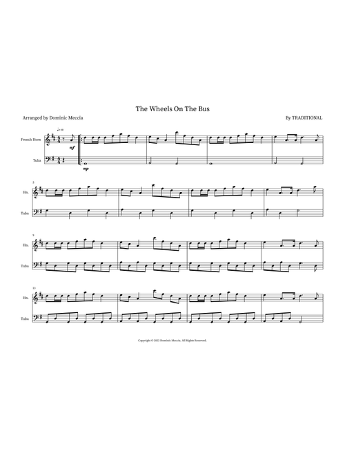 The Wheels On The Bus (Arr. Dominic Meccia) - Traditional (Instrumental Duet)