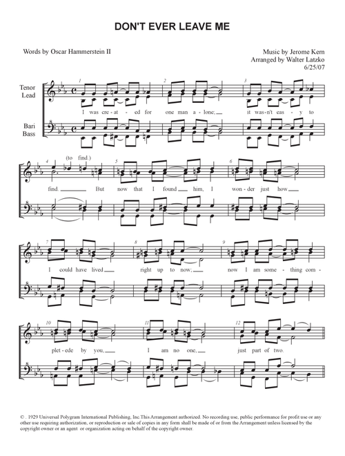 Don't Ever Leave Me (Arr. Walter Latzko) - Jerome Kern (Choral, TTBB)