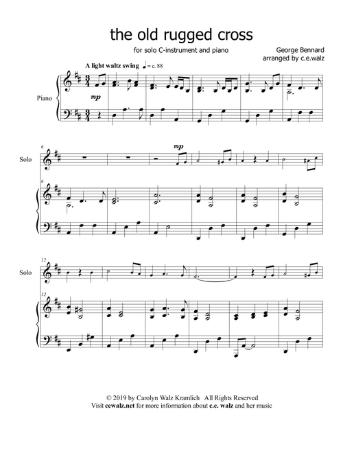 The Old Rugged Cross for C-instrument and piano (Arr. c.e. walz) - George Bennard (Small Ensemble)