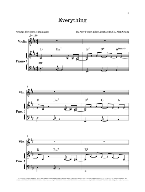 Everything (Arr. SAMUEL DE SOUZA MALAQUIAS) - Michael Buble (Violin and Piano)