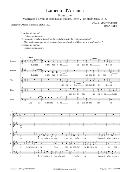 Lamento d'Arianna, SV 22, (Lasciatemi morire) - Claudio Monteverdi