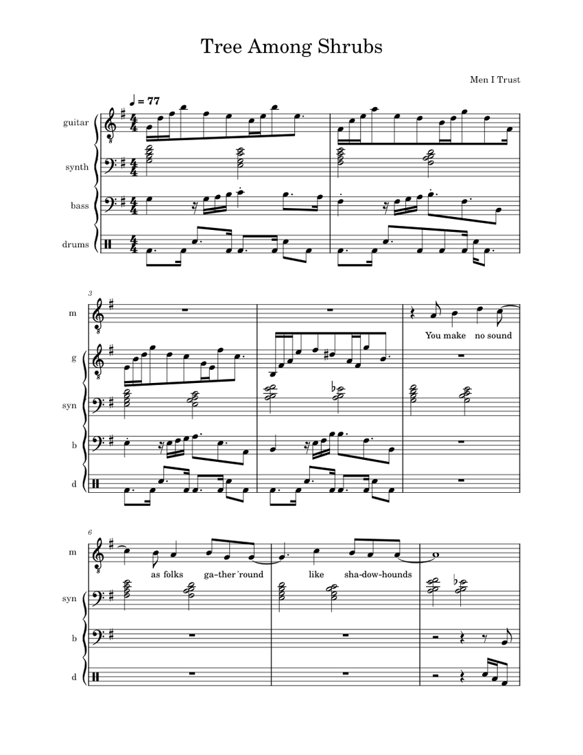Tree Among Shrubs Men I Trust Sheet music for Piano, Drum group