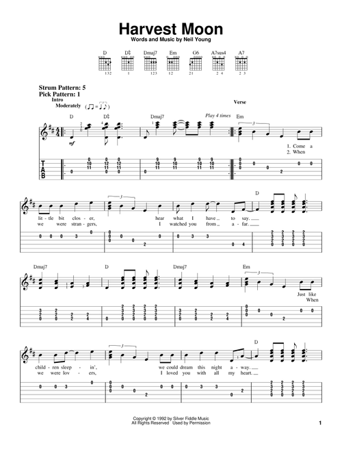 Harvest Moon - Neil Young (Easy Guitar with TAB)