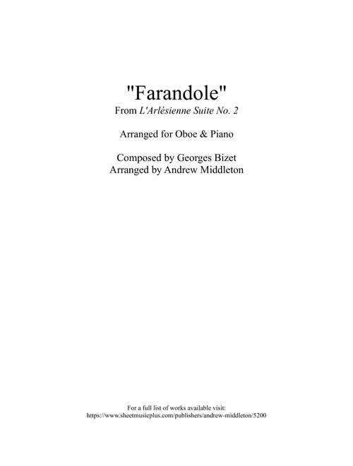 Farandole arranged for Oboe and Piano (Arr. Andrew Middleton) - Georges Bizet (Instrumental Duet and Piano)