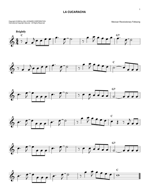 La Cucaracha - Mexican Revolution Folksong (Easy Lead Sheet - Fake Book)
