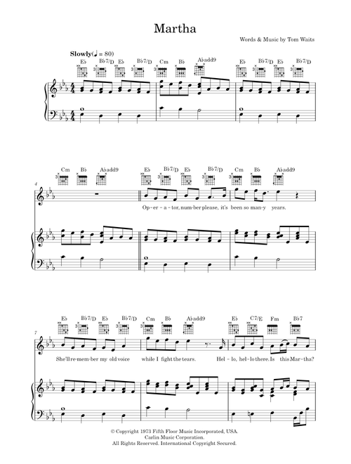 Martha - Tom Waits (Piano-Vocal-Guitar (Piano Accompaniment))