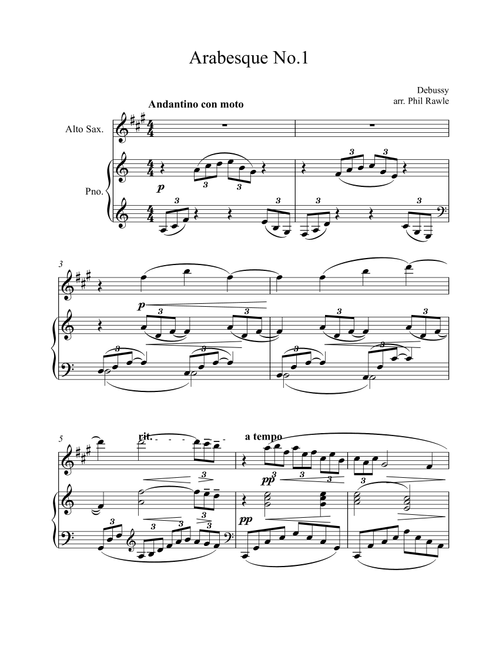 Arabesque No.1 - Alto Sax and Piano (Arr. Phil Rawle) - Claude Debussy (Alto Sax and Piano)