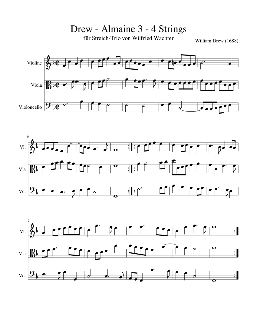Drew Almaine 3 4 Strings Sheet music for Violin, Viola, Cello