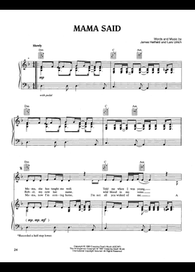 Free Mama Said by Metallica sheet music | Download PDF or print on