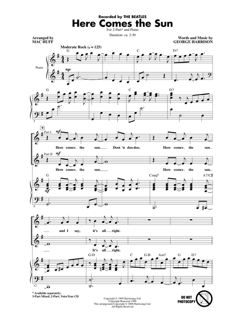 Here Comes The Sun (arr. Mac Huff) - The Beatles (Choral, 2-Part)