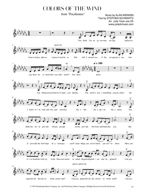 Colors Of The Wind (Arr. JULIA OH MUSIC | Julia Yeon-Joo Oh) - Vanessa Williams (Violin Solo)