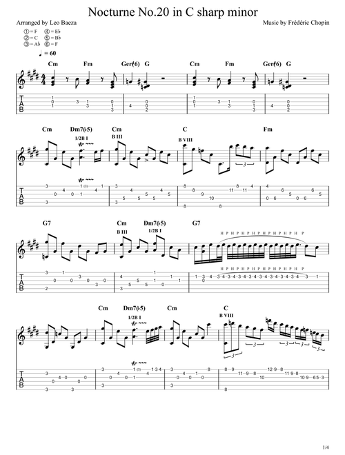 Nocturne No.20 in C sharp minor (Arr. Leo Baeza) - Frédéric Chopin (Guitar Tab)