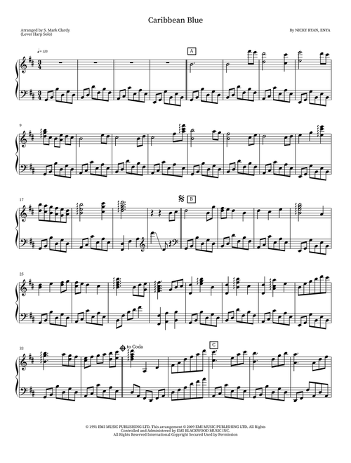 Caribbean Blue (Arr. S. Mark Clardy (Lever Harp Solo)) - Enya (Harp)