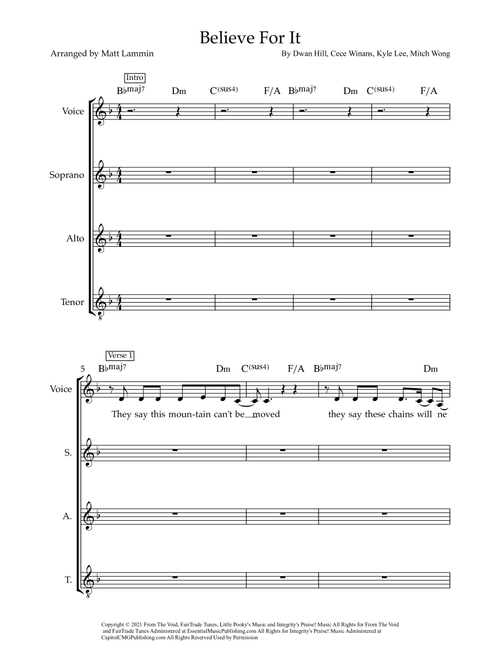 Believe For It (Arr. Matt Lammin) - CeCe Winans (Choral, 4-Part)