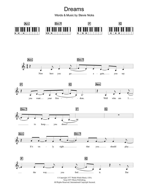 Dreams - Fleetwood Mac, The Corrs (Piano Chords-Lyrics)