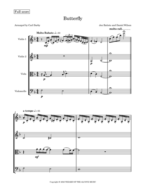 Butterfly (Arr. Carl Darby) - Jon Batiste (String Quartet)