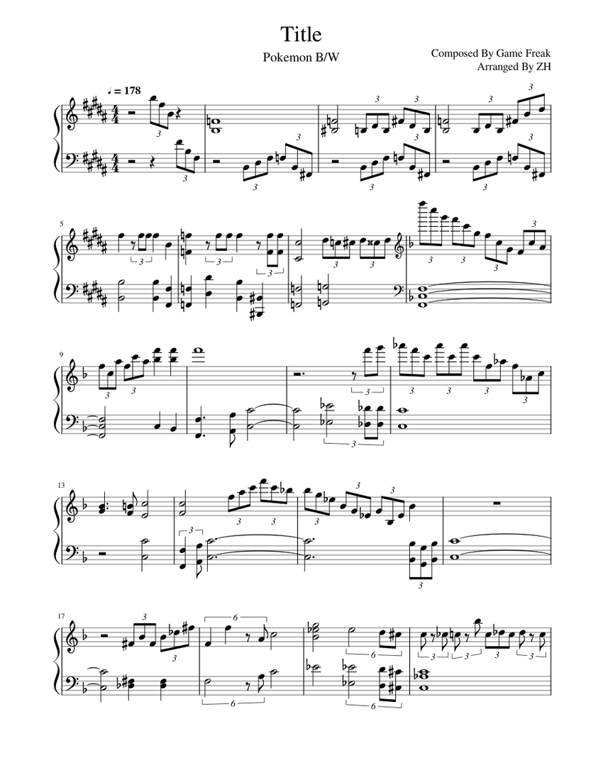 Pokemon Black&White Title Sheet Music for Piano (Solo) | MuseScore.com