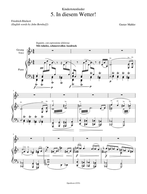 Mahler, Gustav - Kindertotenlieder, No.5 - In diesem Wetter
