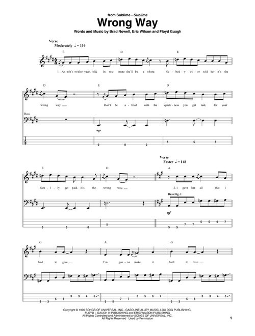 Wrong Way - Sublime (Bass Tab)