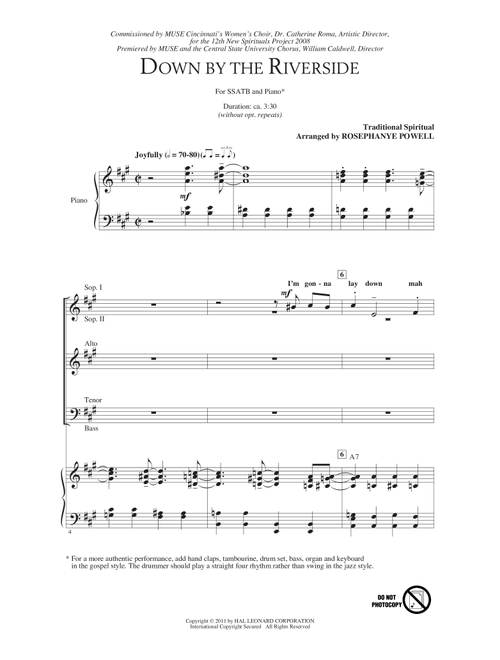 Down By The Riverside (Arr. Rosephanye Powell) - African-American Spiritual (Choral, SATB)
