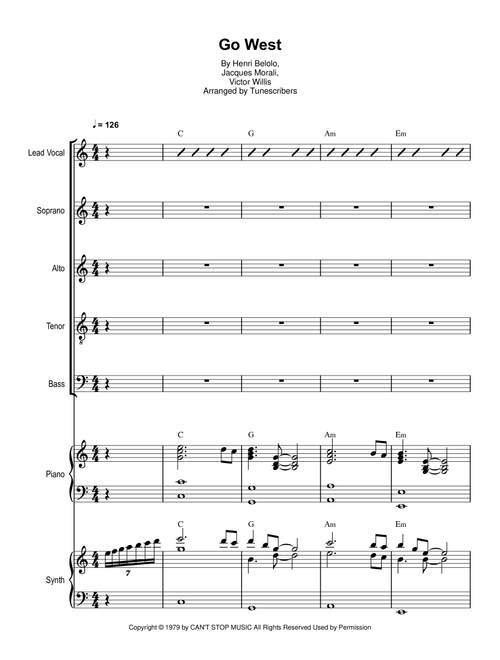Go West (Arr. Tunescribers) - Henri Belolo, Victor Willis, Jacques Morali (Choral)