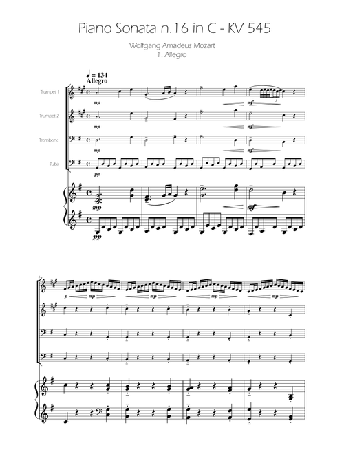 Sonata No. 16 in C Major KV 545 - Allegro - Brass Quartet (Arr. Ygor Nunes) - Wolfgang Amadeus Mozart (Brass Ensemble)