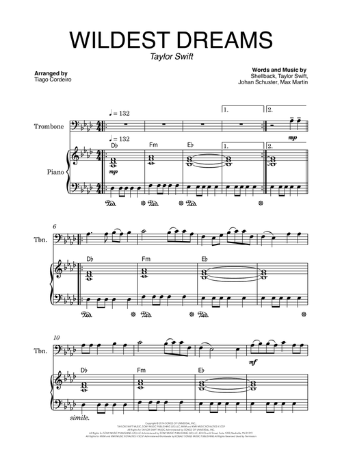 Wildest Dreams (Arr. Tiago Cordeiro) - Taylor Swift (Trombone and Piano)