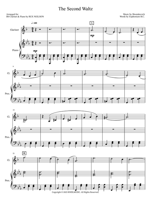 The Second Waltz - Music by Shostakovich Words by Euphonium BC (Piano Duet)