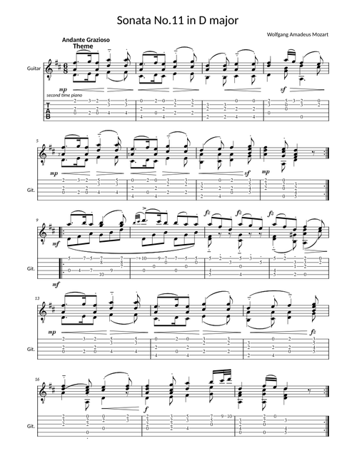 Sonata 11 in D maj Mozart