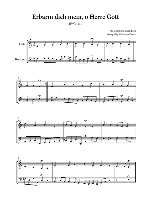 Erbarm dich mein, o Herre Gott (Flute and Bassoon) - Johann Sebastian Bach (Arr. Henrique Oliveira) (Instrumental Duet)