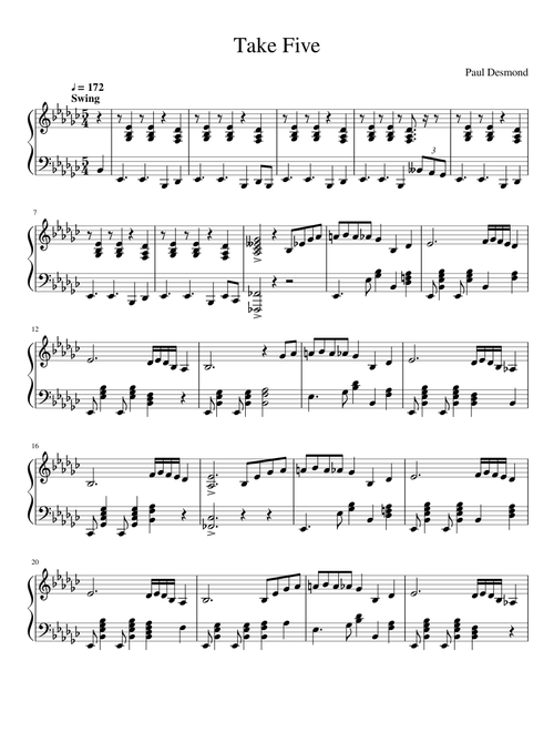 Take Five Terrence Shider Piano Solo