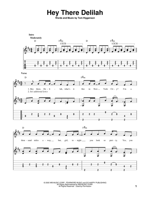Hey There Delilah - Plain White Ts (Solo Guitar)