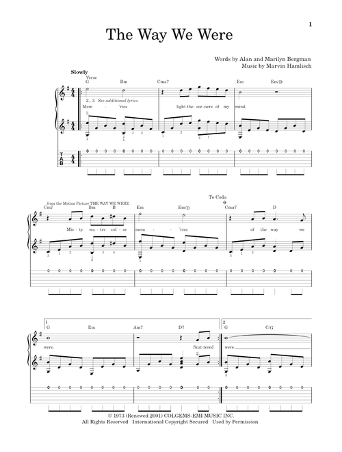 The Way We Were - Barbra Streisand (Solo Guitar)
