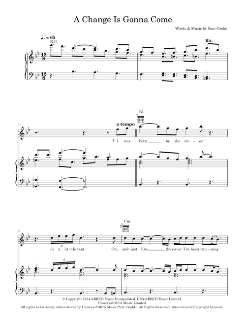 A Change Is Gonna Come - Sam Cooke (Piano-Vocal-Guitar (Piano Accompaniment))